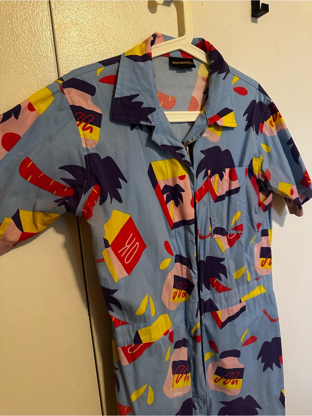 Nooworks - Tropical Print Short-Sleeve Jumpsuit
